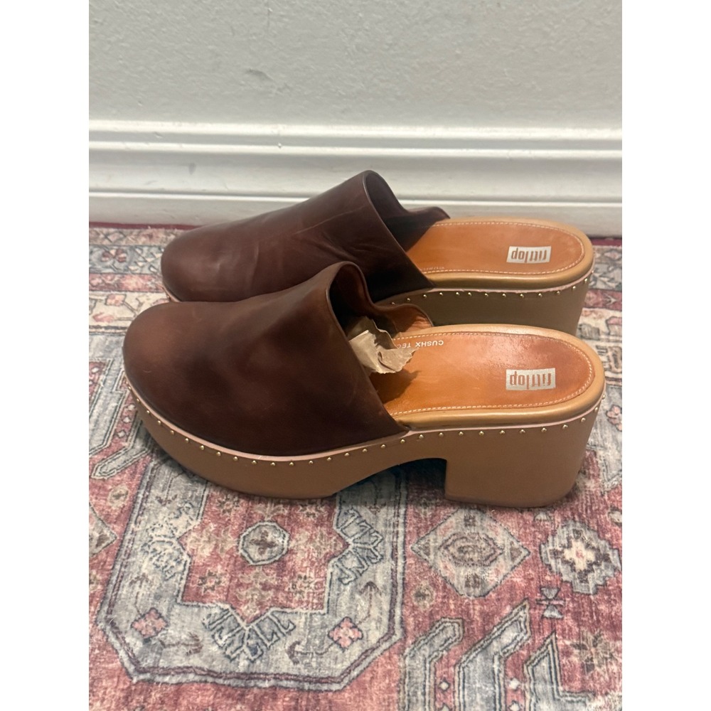 FitFlop Pilar Leather Platform Mules Brown Studded Clogs US 9 EU 41 womens - Picture 3 of 8